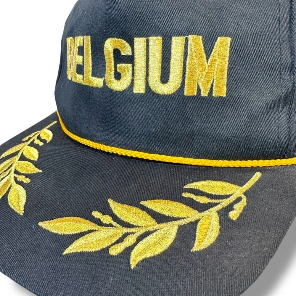 VTG Belgium Embroidered Hat Baseball Cap Adjustable Snapback Souvenir Gold - Picture 3 of 4